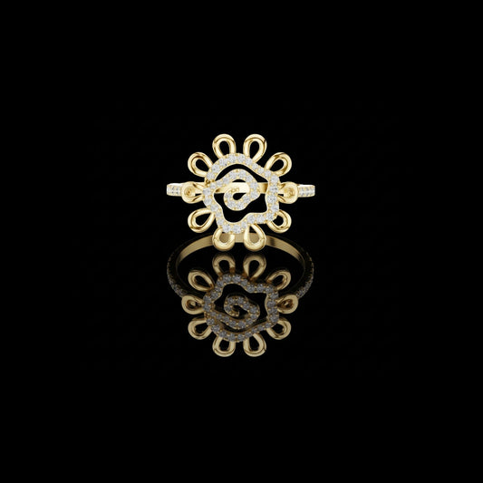 Round Moissanite Diamond Floral Swirl Pave Engagement Ring