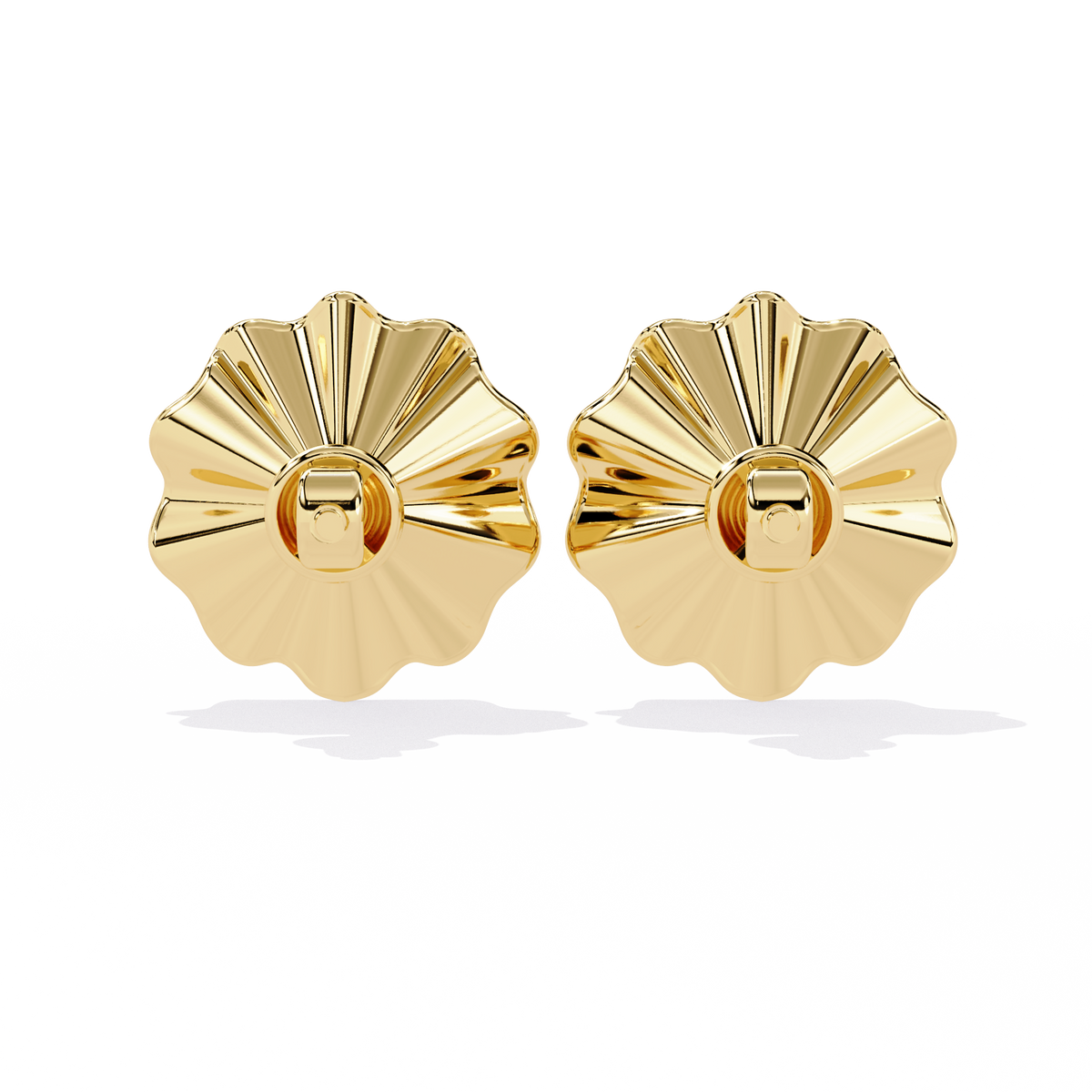 Sunburst Lab Diamond Round Center Flower Stud Earrings with Fluted Design - View 7