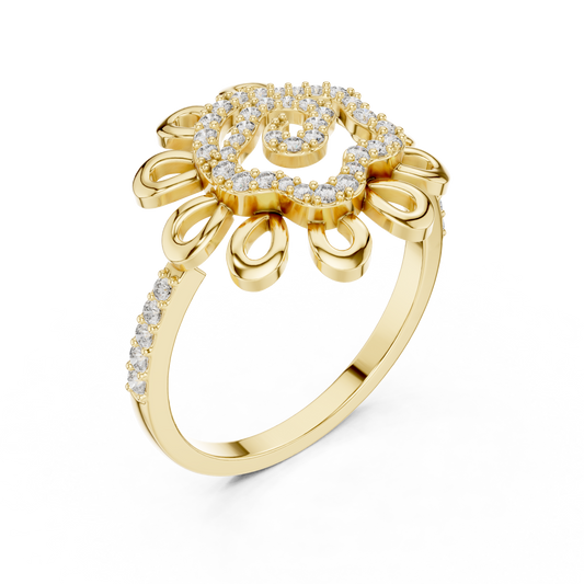 Round Moissanite Diamond Floral Swirl Pave Engagement Ring - View 2