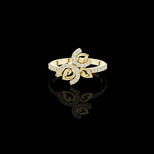 Nature Inspired Leaf Lab Diamond Ring With Pave Band