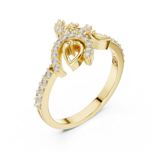 Nature Inspired Leaf Lab Diamond Ring With Pave Band - View 2