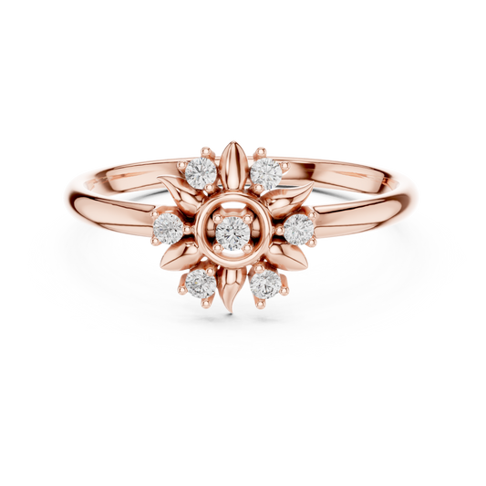 Round Moissanite Diamond Sunburst Floral Engagement Ring - View 2