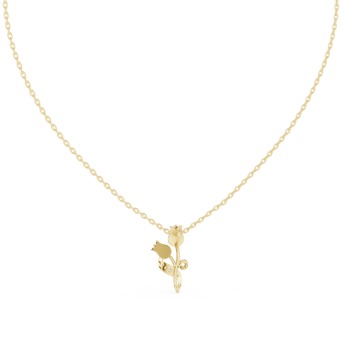 Dainty Twin Tulip Flower Round Lab Grown Diamond Accent Pendant - View 7