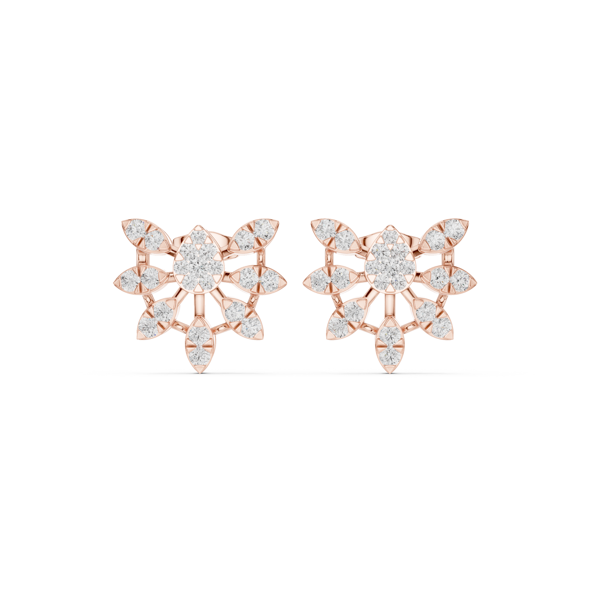 Floral Burst Lab Diamond Stud Earrings With Round Petal Cluster Design For Her - View 2