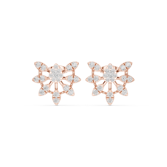 Floral Burst Lab Diamond Stud Earrings With Round Petal Cluster Design For Her - View 2