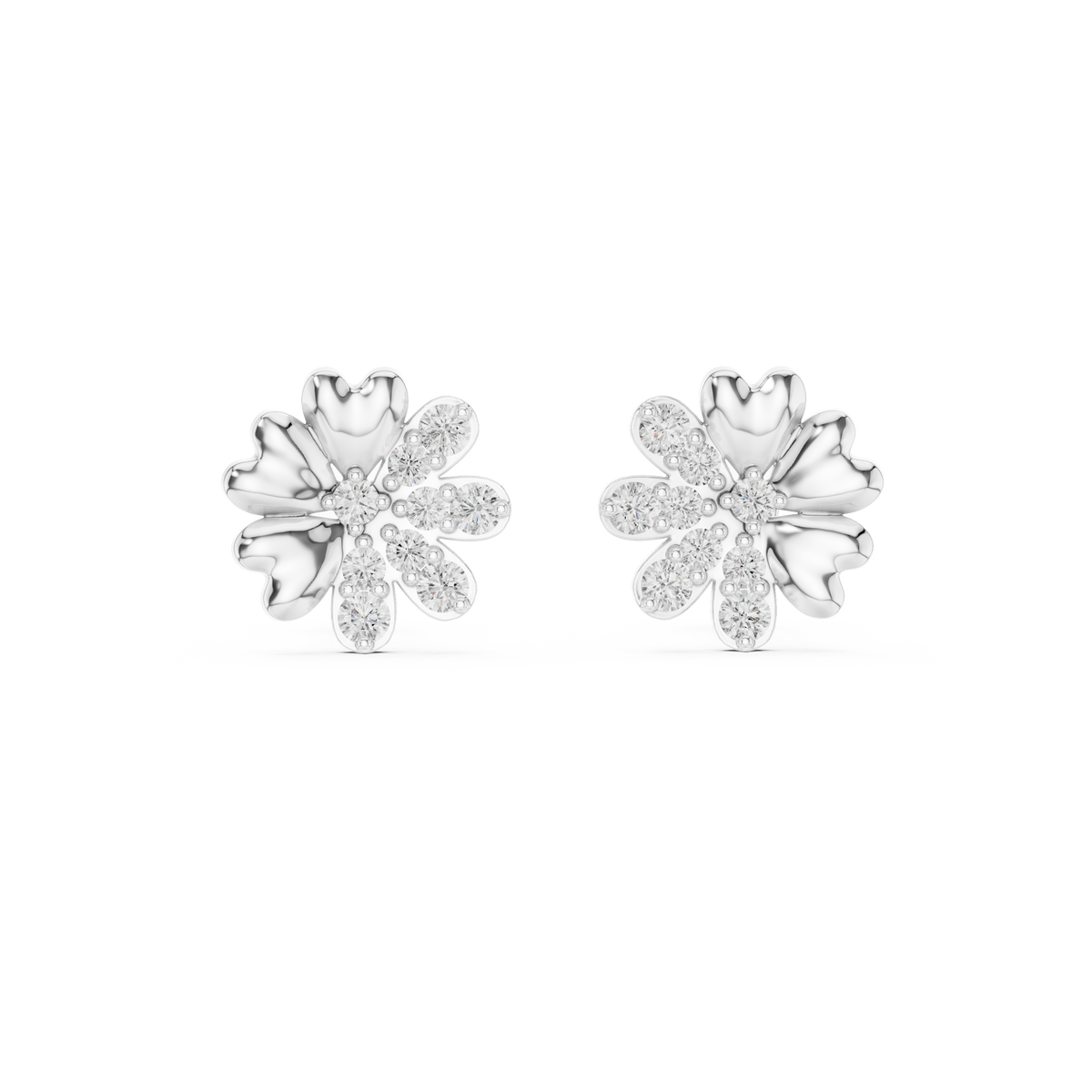 Floral Blossom Round Lab Diamond Mixed Petal Stud Earrings - View 3