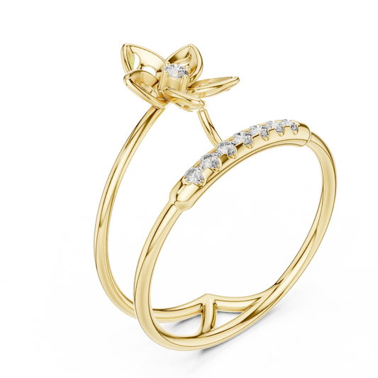 Dual Pave Band Flower Round Moissanite Diamond Ring - View 2