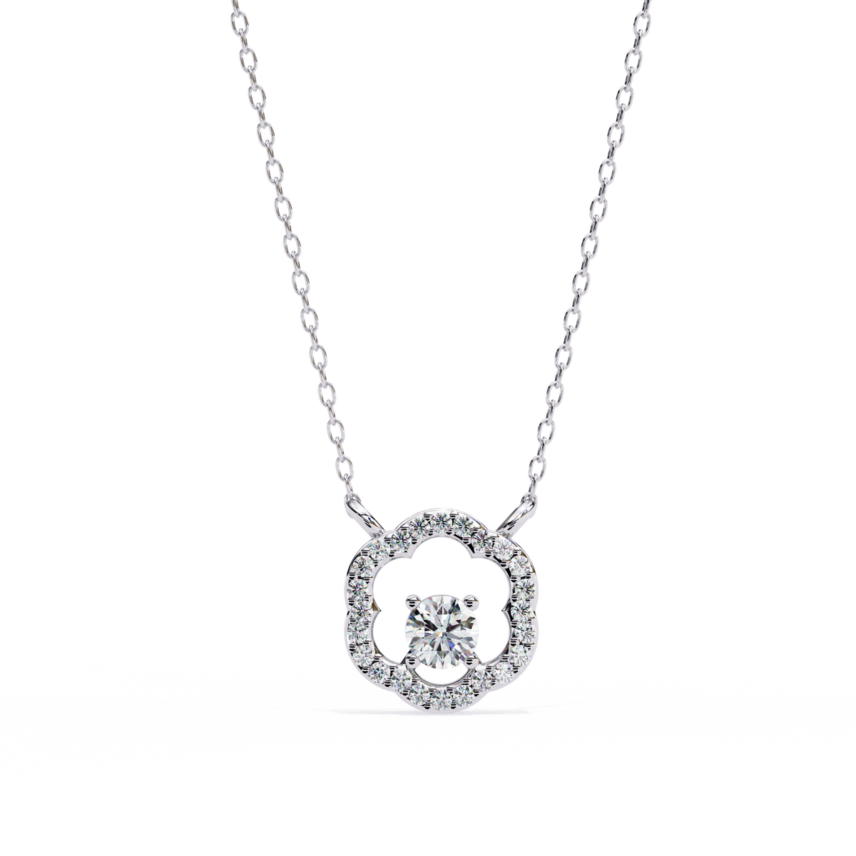 Flower Shape Halo Pendant with Round Lab Grown Diamond - View 4