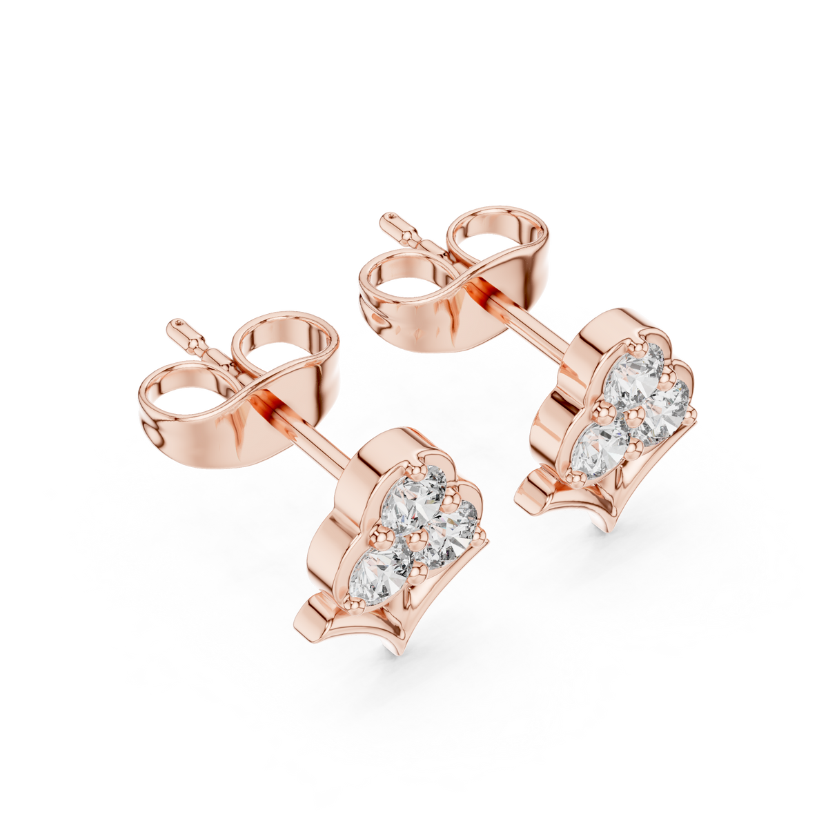 Stem Motif Floral Clover Round Triple Moissanite Diamond Cluster Earring - View 5