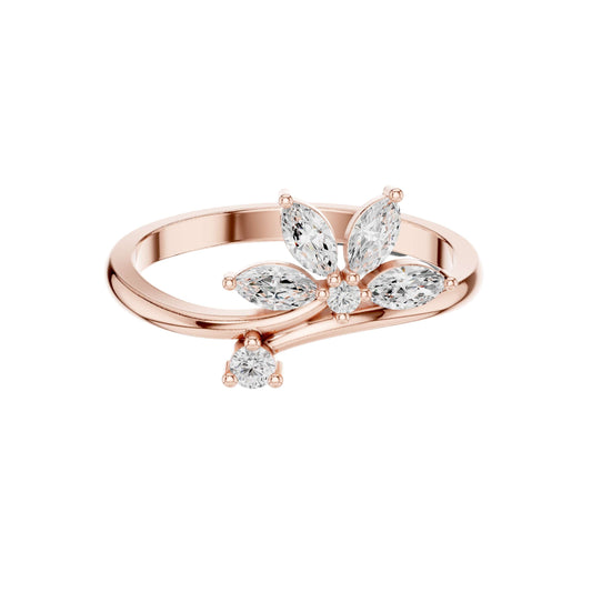Marquise Moissanite Diamond Floral Open Bypass Statement Ring - View 2