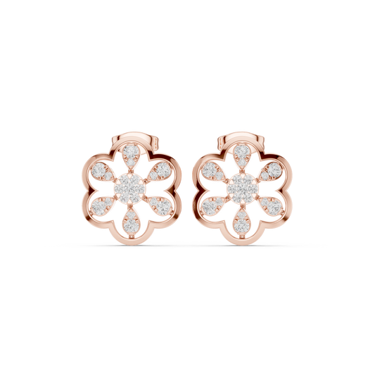 Scalloped Flower Petal Round Brilliant Cut Moissanite Diamond Stud Earrings Openwork Blossom - View 2