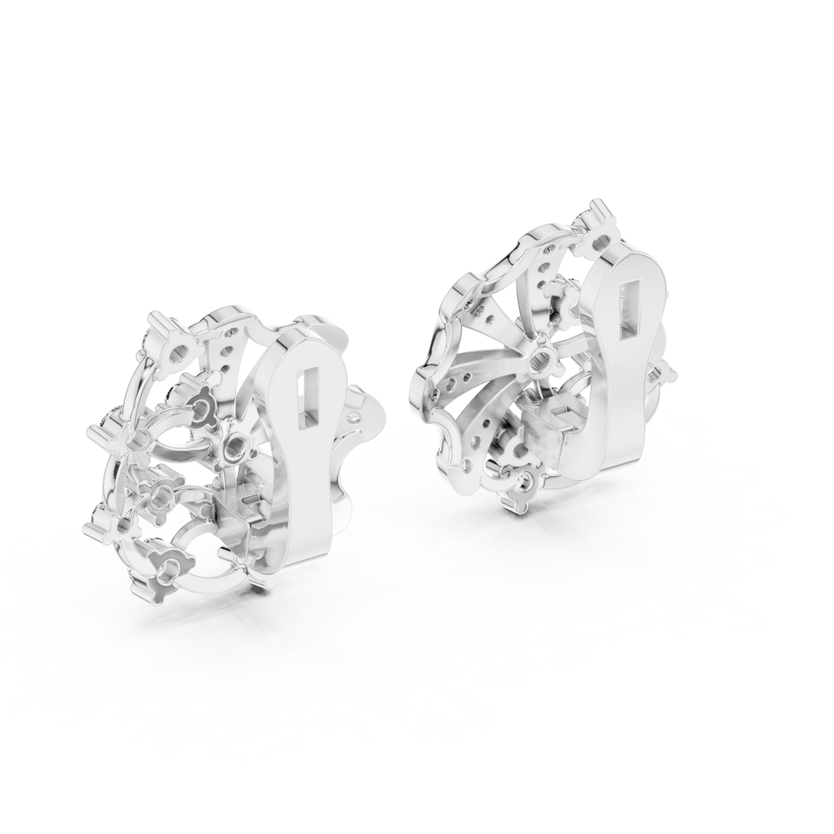 Floral Arc Round Lab Grown Diamond Geometric Flared Wheel Cluster Earrings - View 12