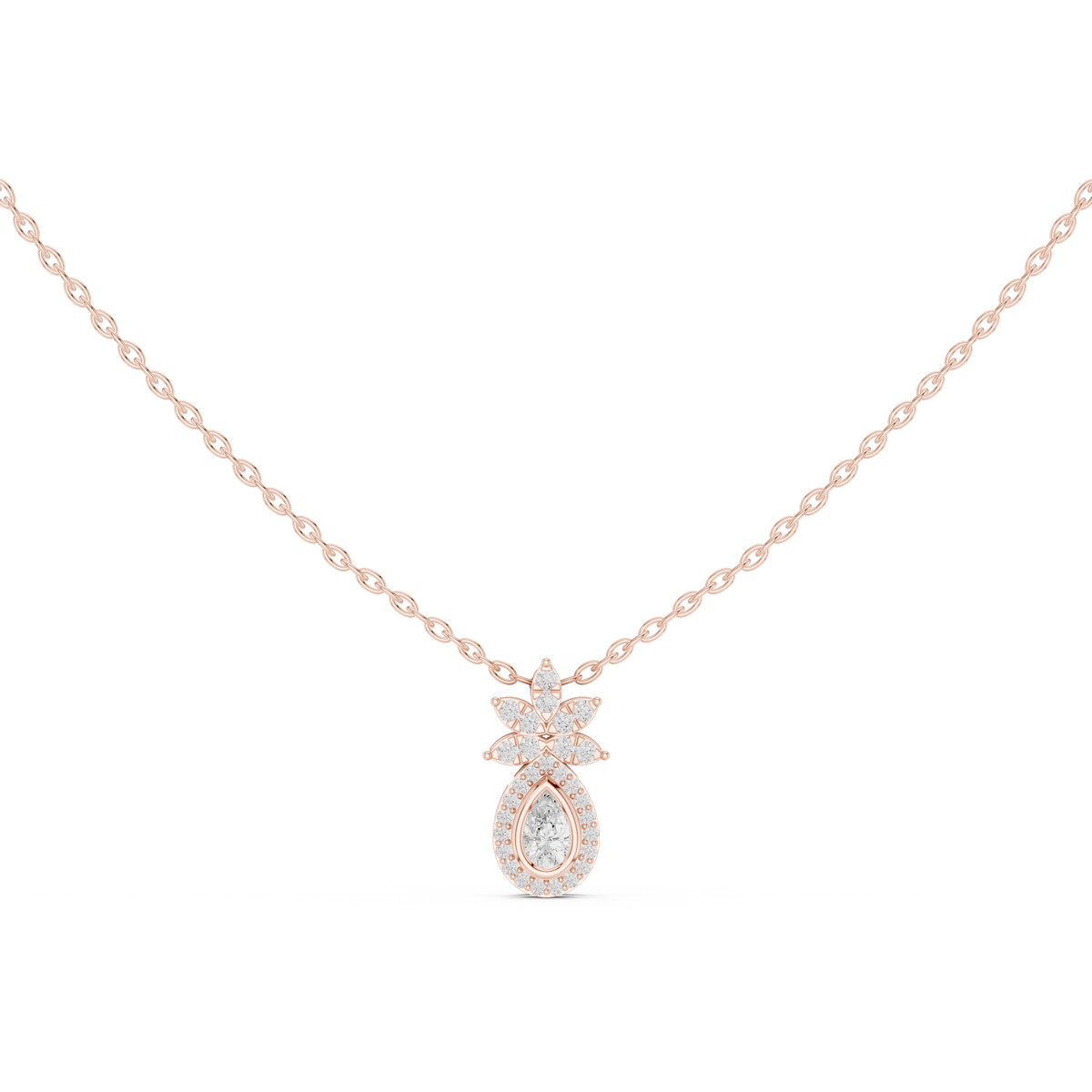 Lotus Motif Statement Charm Featuring Pear Moissanite Diamond Pendant - View 2