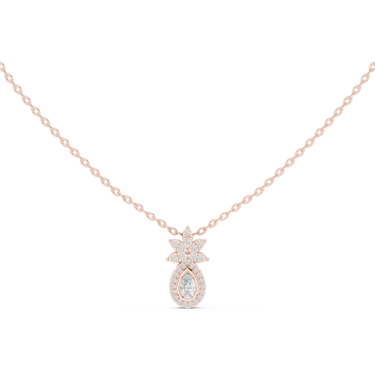 Lotus Motif Statement Charm Featuring Pear Moissanite Diamond Pendant - View 2