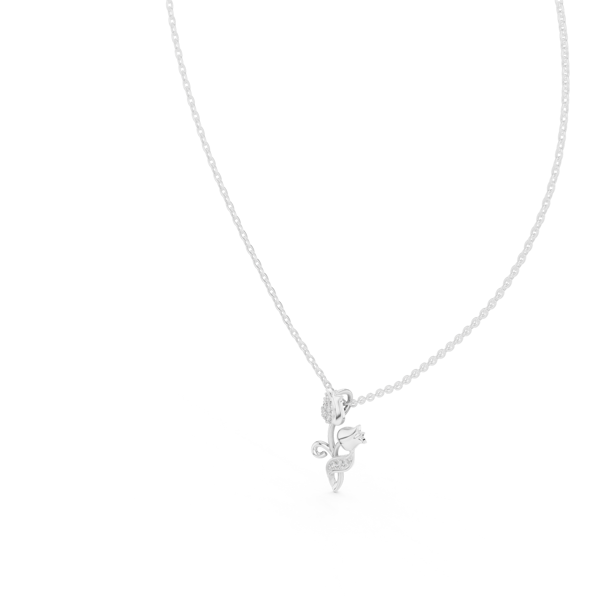 Dainty Twin Tulip Flower Round Lab Grown Diamond Accent Pendant - View 12
