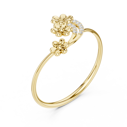 Round Moissanite Diamond Floral Wrap Promise Ring - View 2
