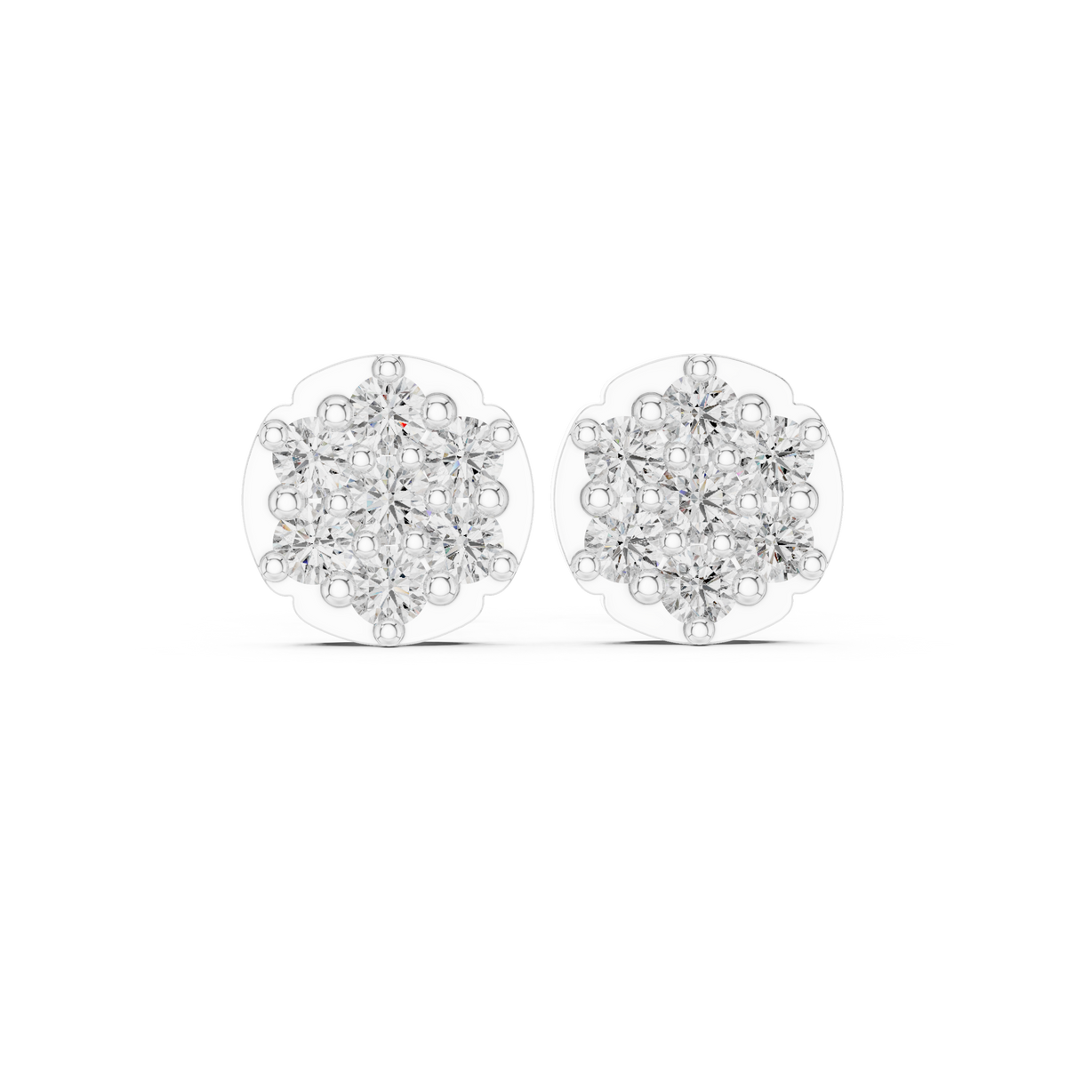 Aurora Halo Blossom Round Moissanite Diamond Cluster Stud Earrings with Rounded Floral Silhouette - View 3