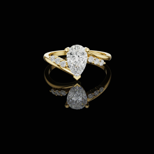 Pear Cut Moissanite Diamond Bypass Pave Setting Engagement Ring