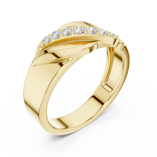 Round Cut Moissanite Diamond Men's Modern Curved Accent Wedding Ring - View 2