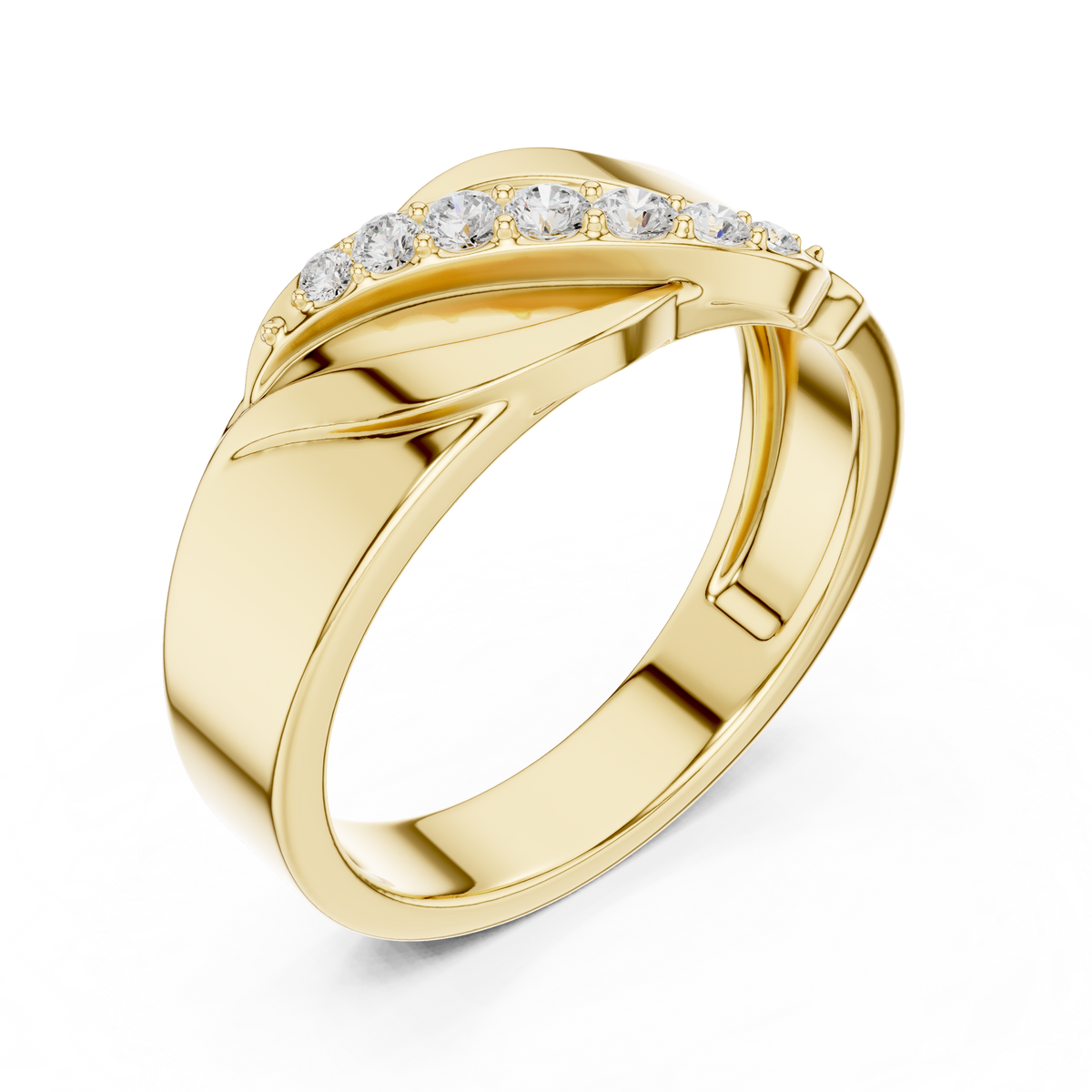 Round Cut Lab Grown Diamond Men's Modern Curved Accent Wedding Ring - View 2