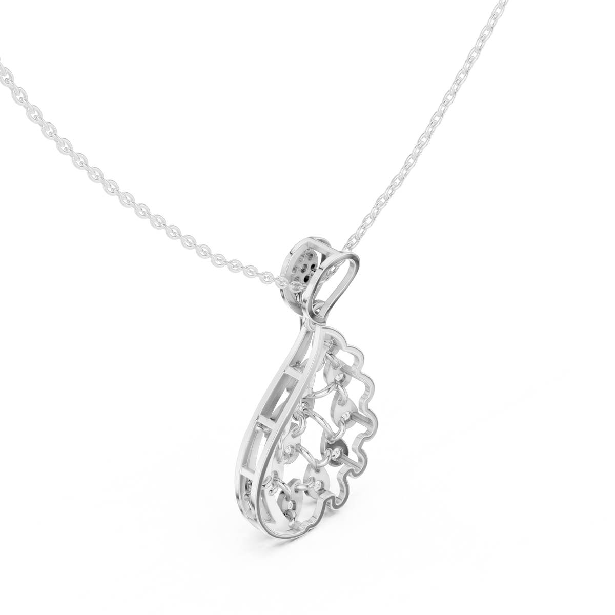 Leaf Swirl Pendant Necklace with Round Moissanite Diamond - View 9