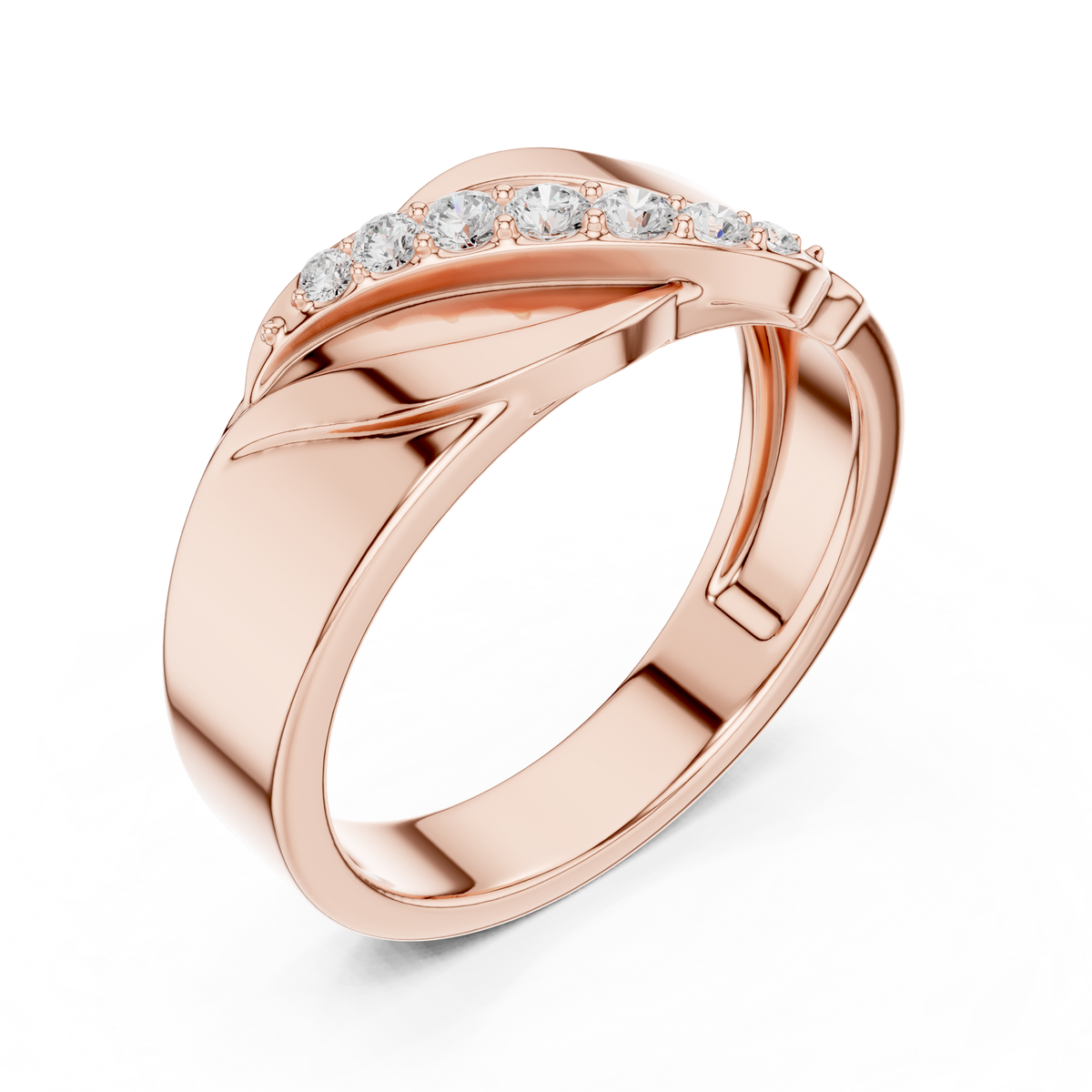Round Cut Lab Grown Diamond Men's Modern Curved Accent Wedding Ring - View 3