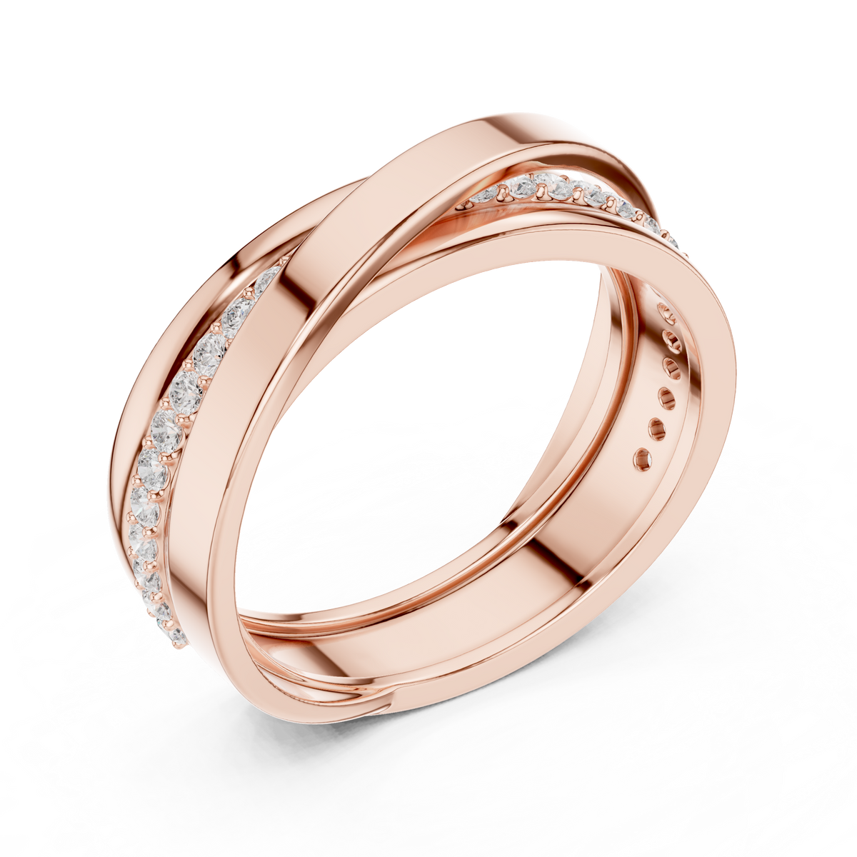 Round Cut Moissanite Diamond Men's Multi Band Crossover Gold Ring - View 6