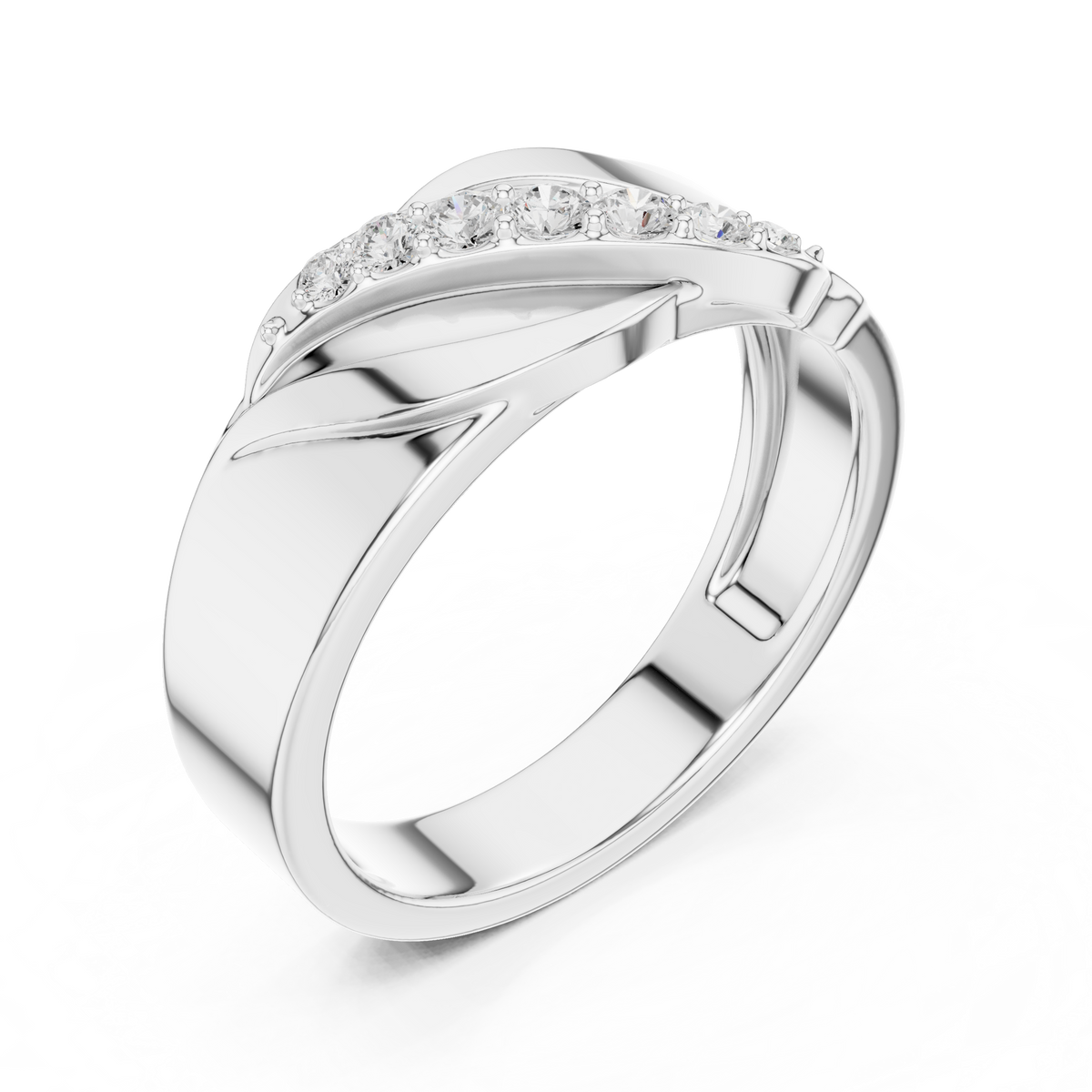 Round Cut Lab Grown Diamond Men's Modern Curved Accent Wedding Ring - View 4