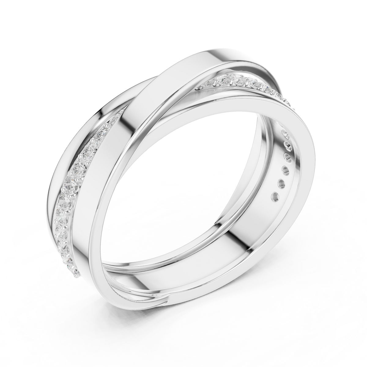 Round Cut Moissanite Diamond Men's Multi Band Crossover Gold Ring - View 7