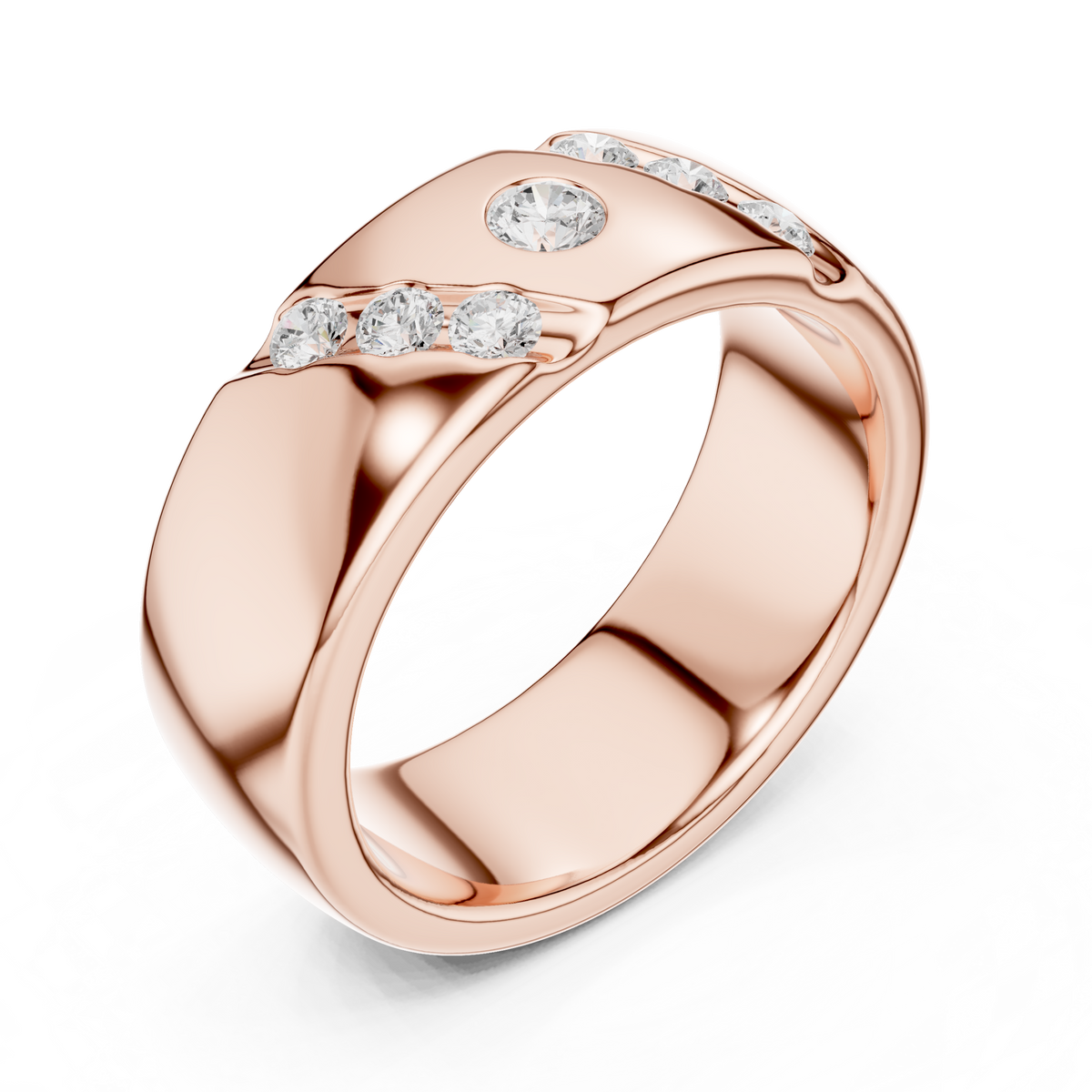 Round Cut Moissanite Diamond Men's Swirl Channel Set Heavy Statement Ring - View 5
