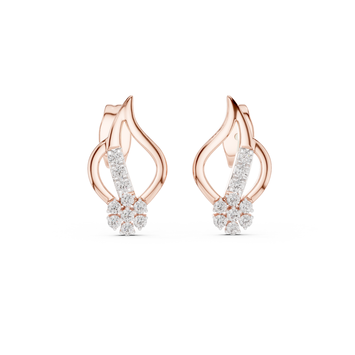 Imperial Flame Curve Round Lab Diamond Cluster Earrings with Flowing Open Silhouette - View 2