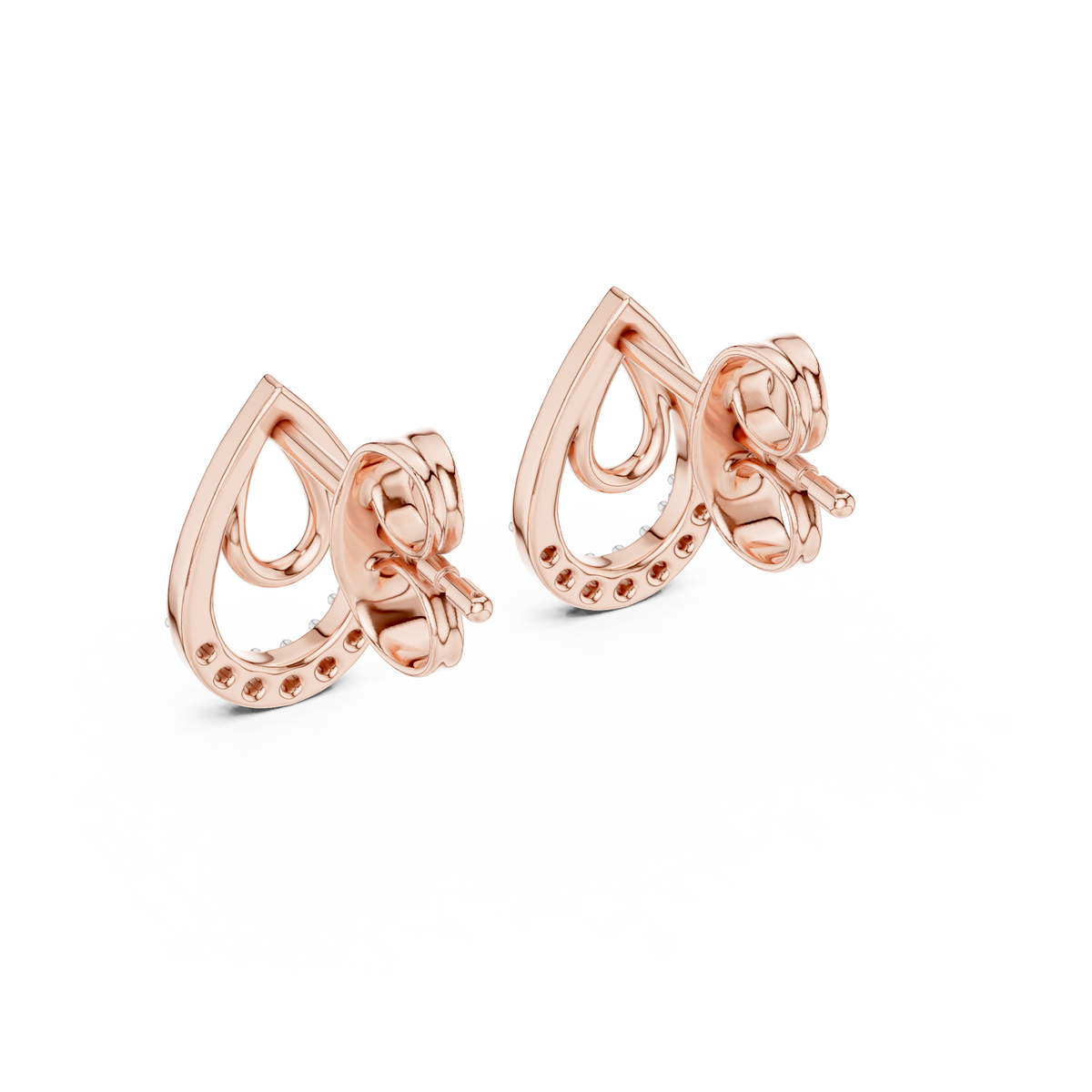 Iconic Loop Round Lab Diamond Stud Earrings with Interlinked Teardrop Elegance - View 11