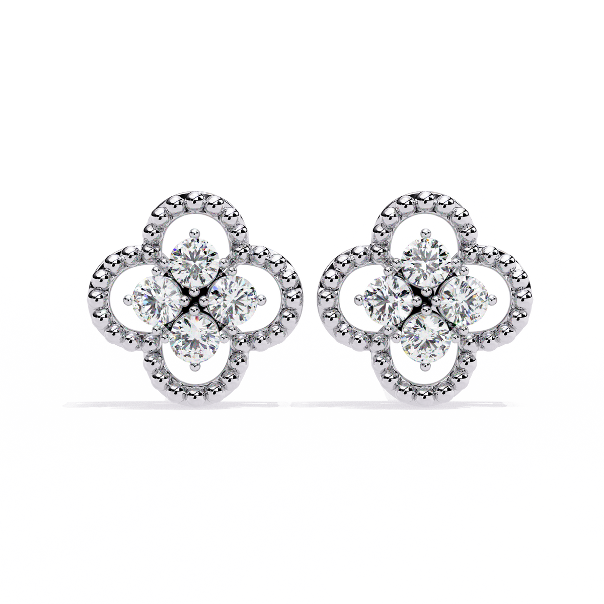 Luxury Floral Motif Stud Earrings with Sparkling Lab Diamond Inspired Cluster Centerpiece - View 3