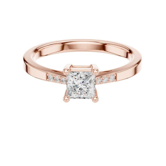 Princess Cut Moissanite Diamond Solitaire Engagement Ring with Pavé Band - View 2