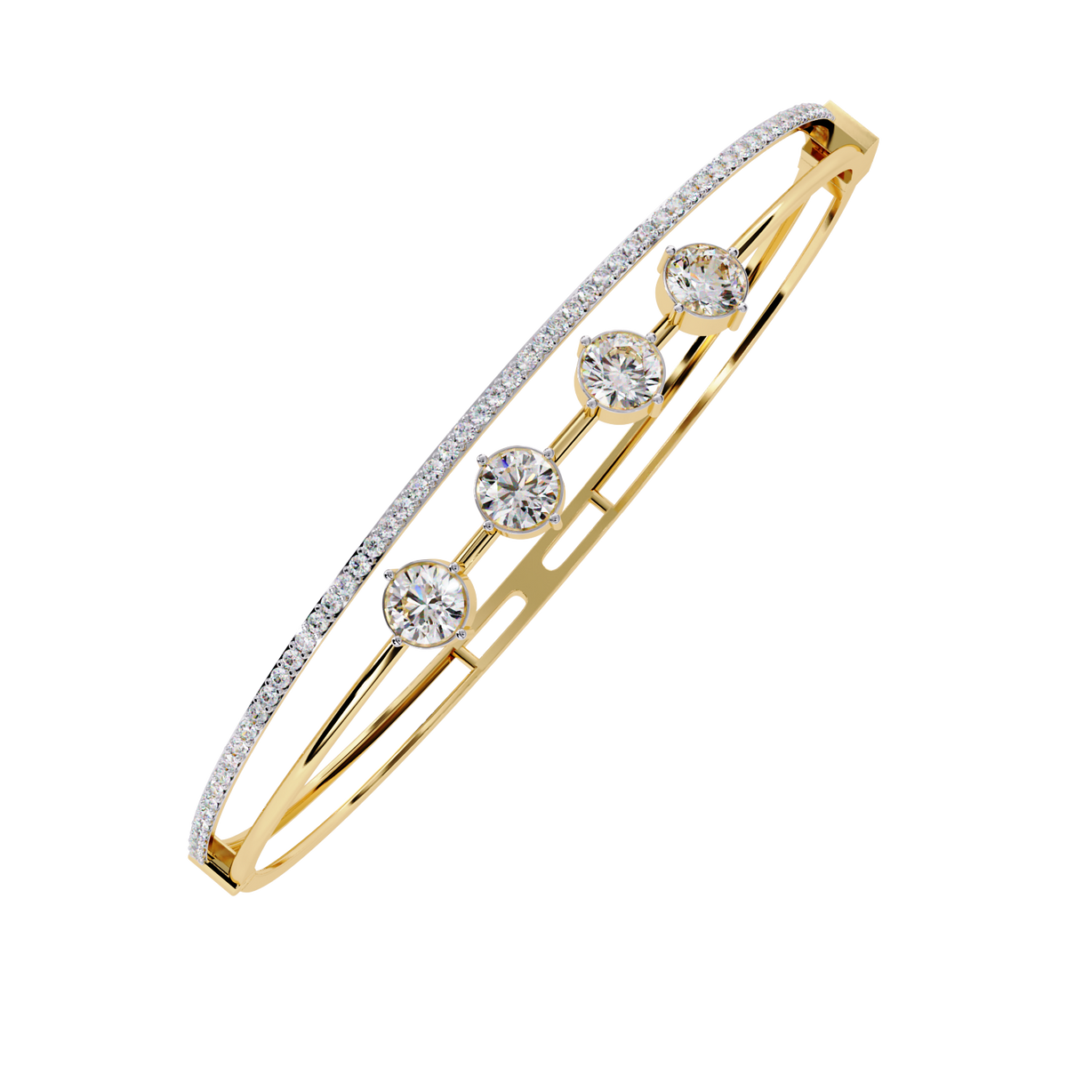 Four Round Lab Diamond Station Bangle Bracelet Pave Accent - View 2