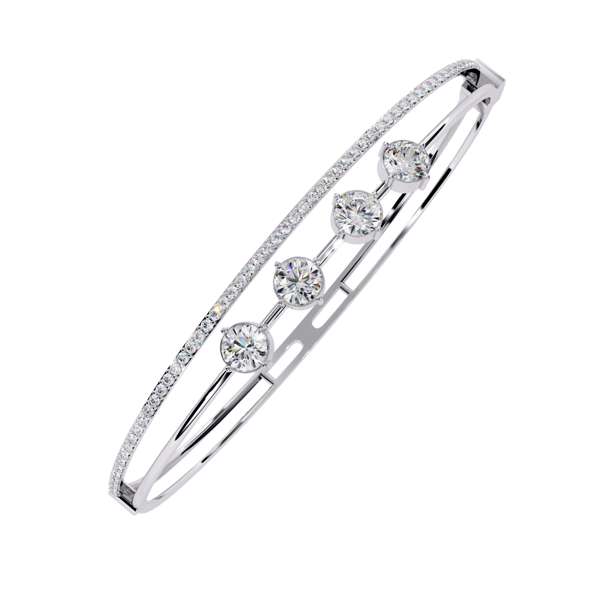 Four Round Lab Diamond Station Bangle Bracelet Pave Accent - View 4