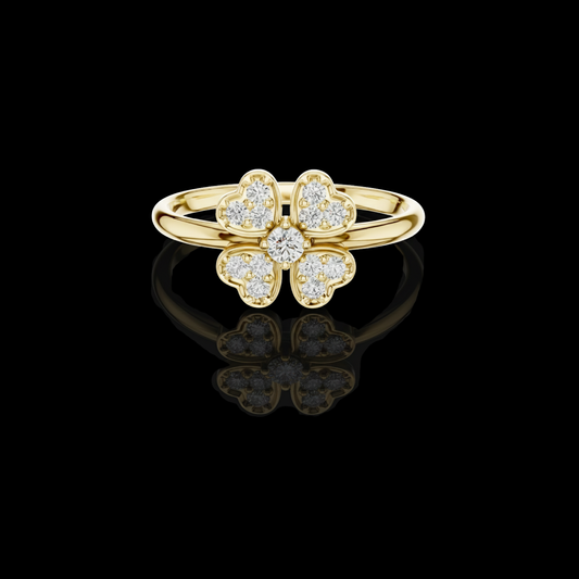 Round Moissanite Diamond Four Heart Clover Ring