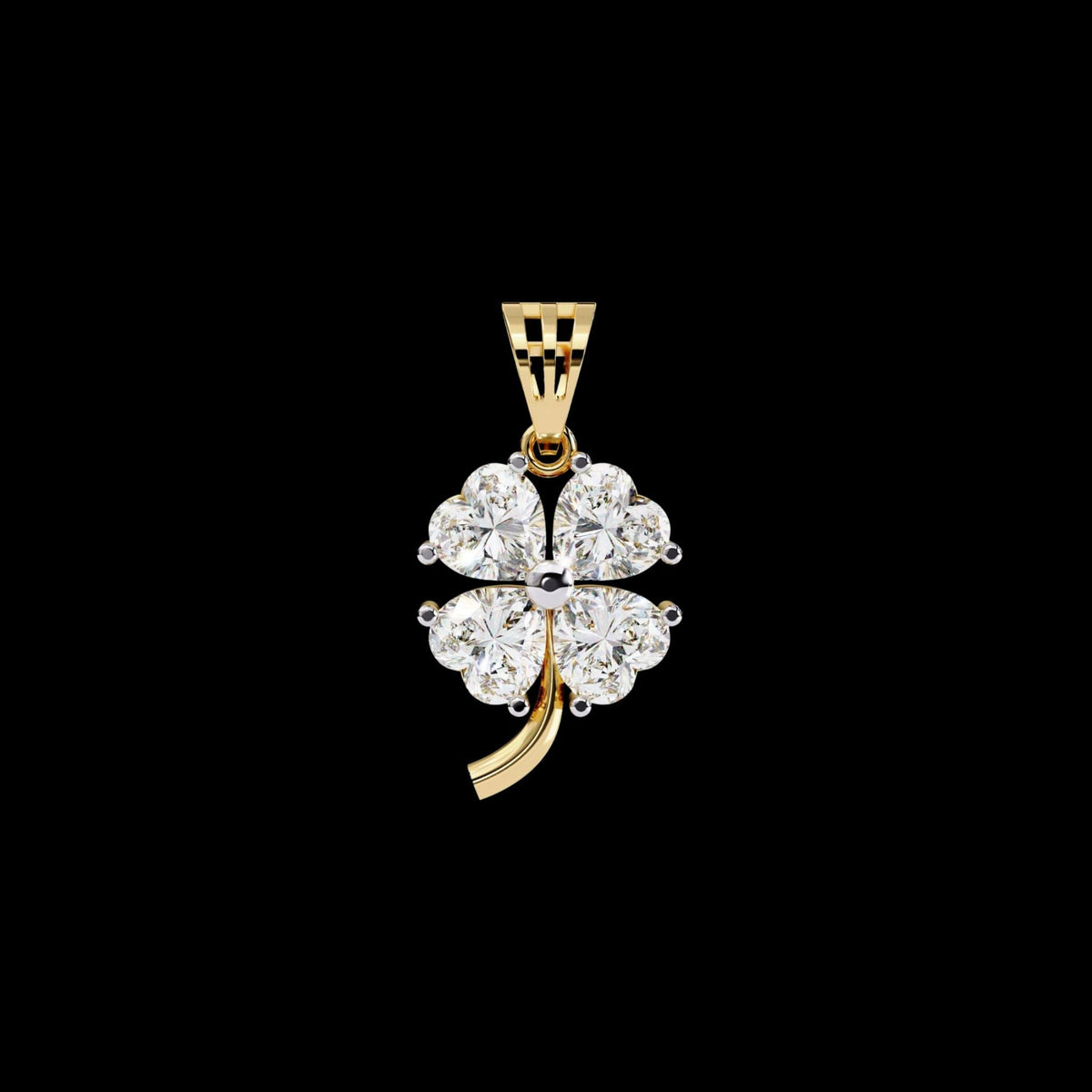 Floral Motif Lucky Charm Pendant with Heart Moissanite Diamond