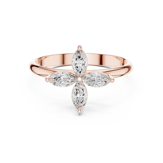 Marquise Cut Four Petal Moissanite Diamond Engagement Ring - View 2
