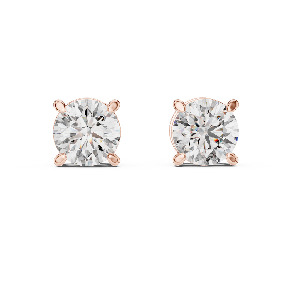 Architectural Crown Basket Round Lab Grown Diamond Solitaire Studs - View 3