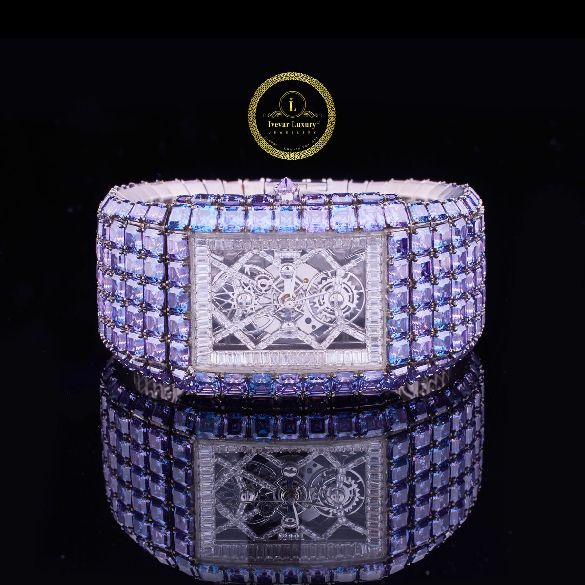 Full Iced Blue Lab Grown Diamond Watch Showcasing Mechanical Mastery By Ivevar