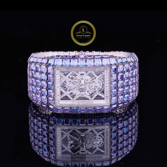 Full Iced Blue Lab Grown Diamond Watch Showcasing Mechanical Mastery By Ivevar
