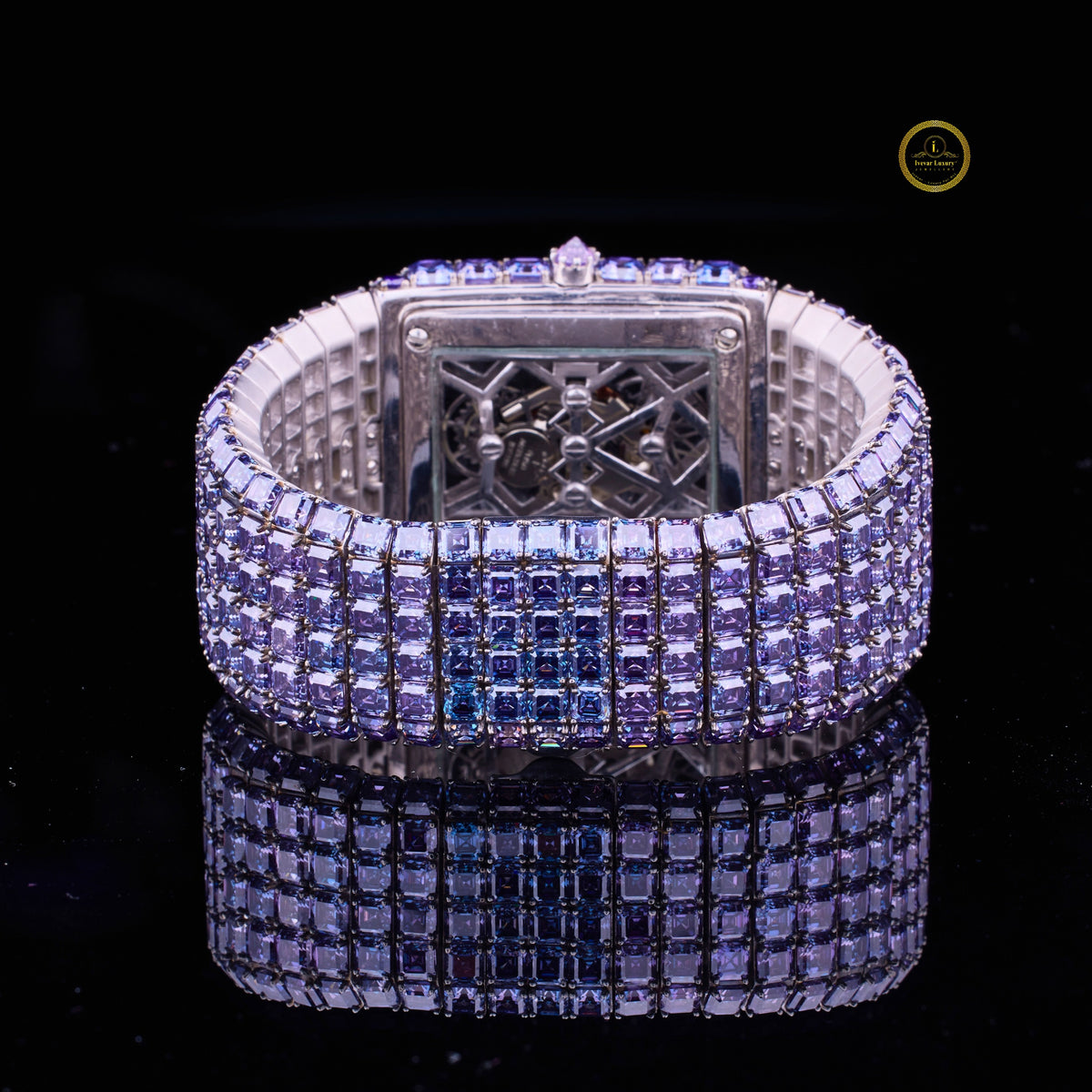 Full Iced Blue Lab Grown Diamond Watch Showcasing Mechanical Mastery By Ivevar - View 4