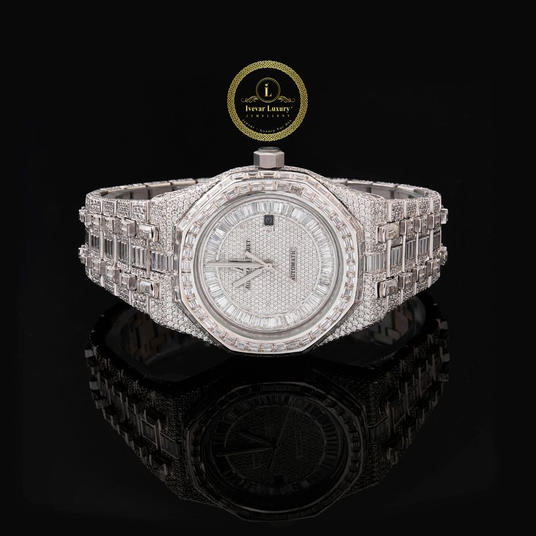 Elite Round Dial Lab Grown Diamond Watch with Baguette Bezel By Ivevar