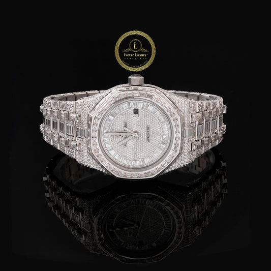 Elite Round Dial Lab Grown Diamond Watch with Baguette Bezel By Ivevar