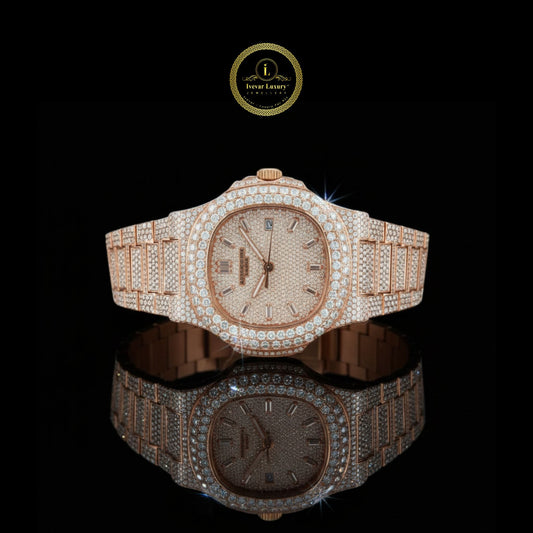 Full Iced Out Rose Gold Diamond Watch with Pavé Dial & Diamond Bracelet