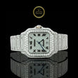 Full Iced Out White Gold Square Watch with Diamond Dial & Roman Numerals