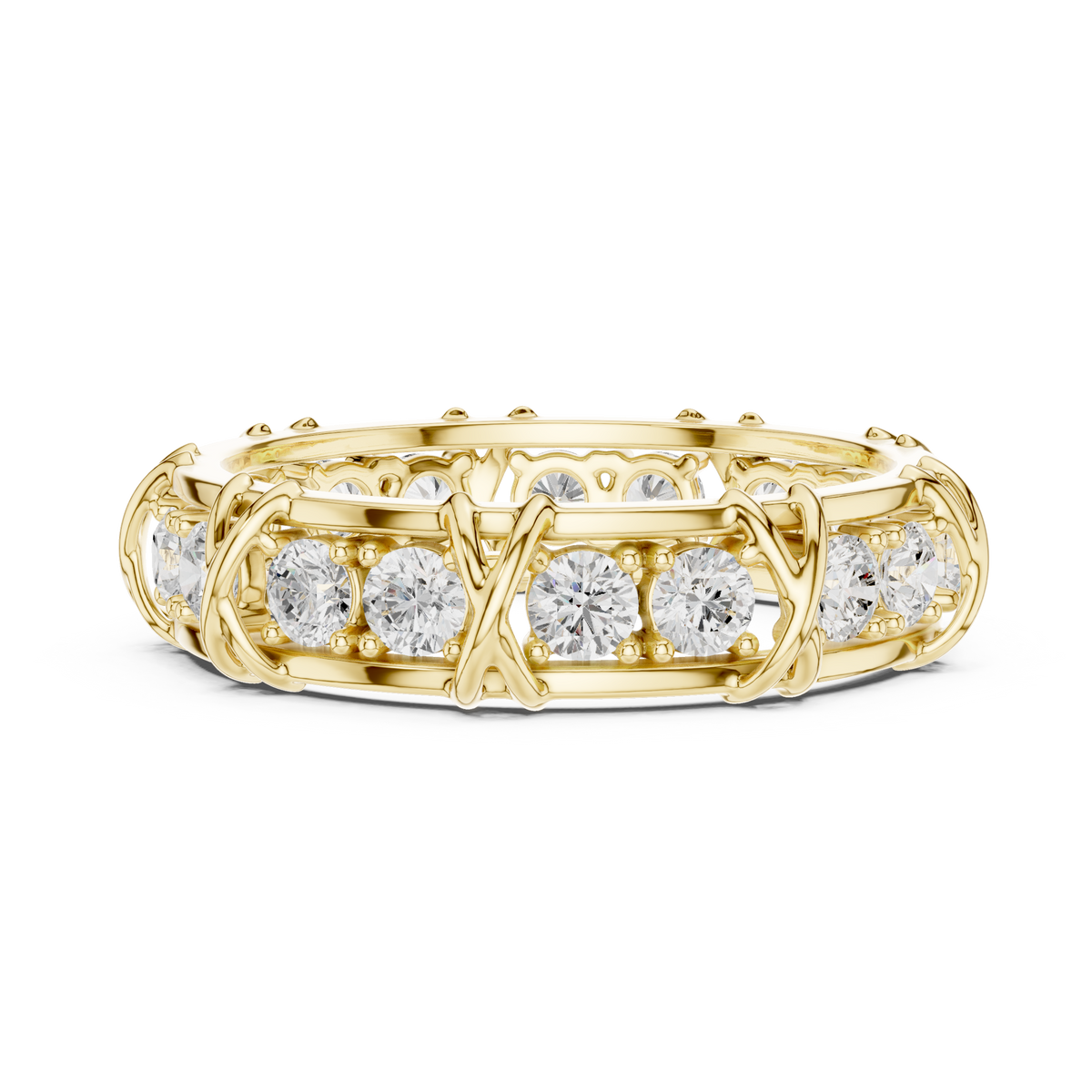 Round Cut Moissanite Diamond Men's Cross Station Shared Prong Ring - View 8