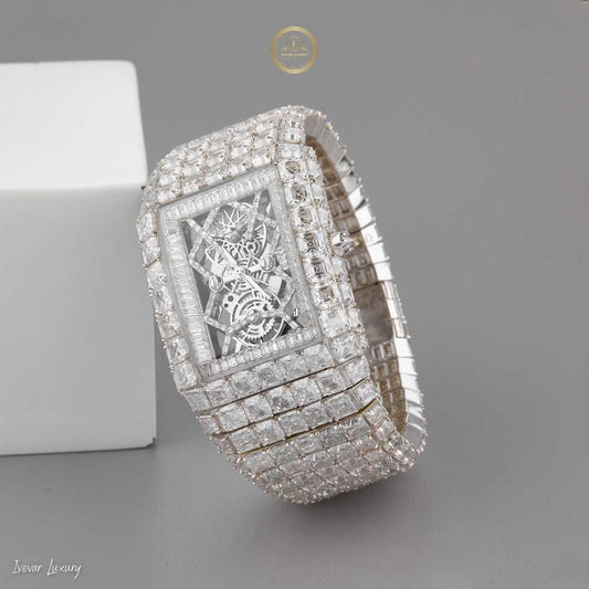 Imperial Precision Lab-Grown Diamond Watch Fully Iced-Out Timepiece with Baguette and Princess Cut Stones for Unmatched Brilliance