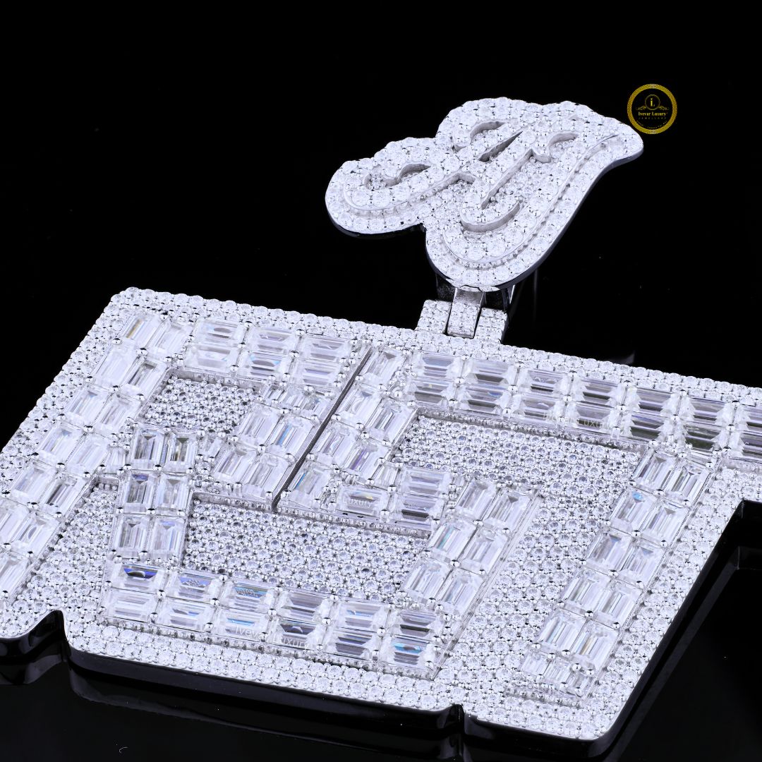 Fully Iced Out Moissanite Pendant - Round & Baguette Diamond Jewelry by Ivevar - View 2